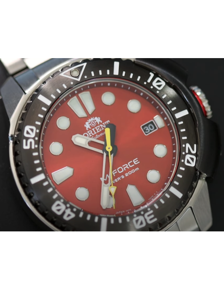 reloj automático hombre buceo Orient M-Force RA-AC0L02R dial rojo 45mm correa acero 200m water resist