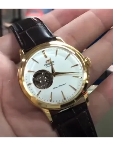 Reloj Automático hombre Orient Bambino RA-AG0003S Open Heart correa cuero oro rosa