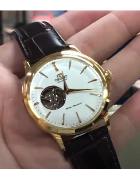 Reloj Automático hombre Orient Bambino RA-AG0003S Open Heart correa cuero oro rosa