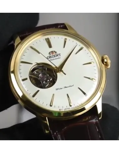 Reloj Automático hombre Orient Bambino RA-AG0003S Open Heart correa cuero oro rosa