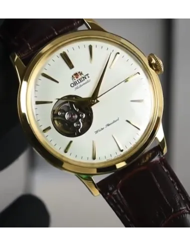 Reloj Automático hombre Orient Bambino RA-AG0003S Open Heart correa cuero oro rosa