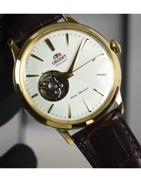 Reloj Automático hombre Orient Bambino RA-AG0003S Open Heart correa cuero oro rosa