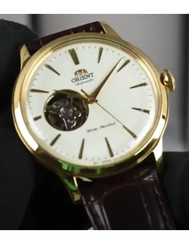 Reloj Automático hombre Orient Bambino RA-AG0003S Open Heart correa cuero oro rosa
