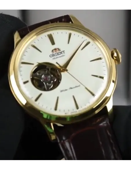 Reloj Automático hombre Orient Bambino RA-AG0003S Open Heart correa cuero oro rosa