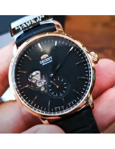 Reloj automático hombre Orient RA-AR0103B Open Heart correa cuero dial negro 40mm (permite cuerda manual)