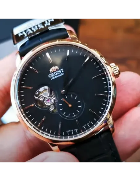 Reloj automático hombre Orient RA-AR0103B Open Heart correa cuero dial negro 40mm (permite cuerda manual)