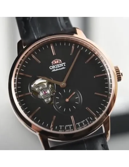 Reloj automático hombre Orient RA-AR0103B Open Heart correa cuero dial negro 40mm (permite cuerda manual)