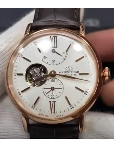 Reloj Automático hombre Orient Star RE-AV0001S oro rosa crista zafiro correa cuero Power Reserve 50H