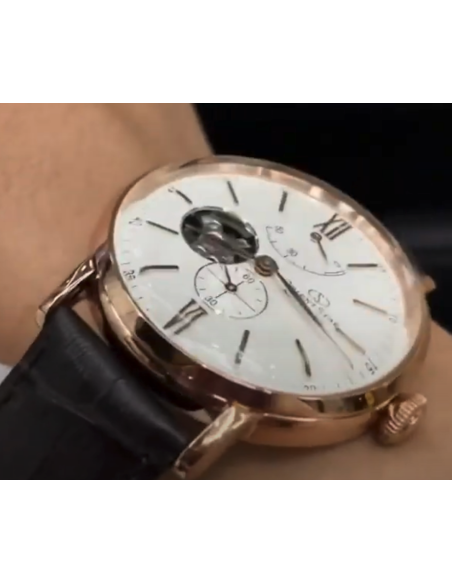 Reloj Automático hombre Orient Star RE-AV0001S oro rosa crista zafiro correa cuero Power Reserve 50H