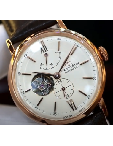 Reloj Automático hombre Orient Star RE-AV0001S oro rosa crista zafiro correa cuero Power Reserve 50H
