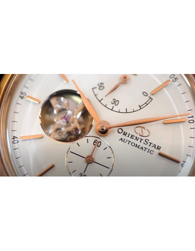 Reloj Automático hombre Orient Star RE-AV0001S oro rosa crista zafiro correa cuero Power Reserve 50H