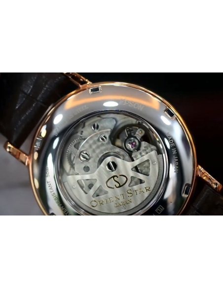Reloj Automático hombre Orient Star RE-AV0001S oro rosa crista zafiro correa cuero Power Reserve 50H
