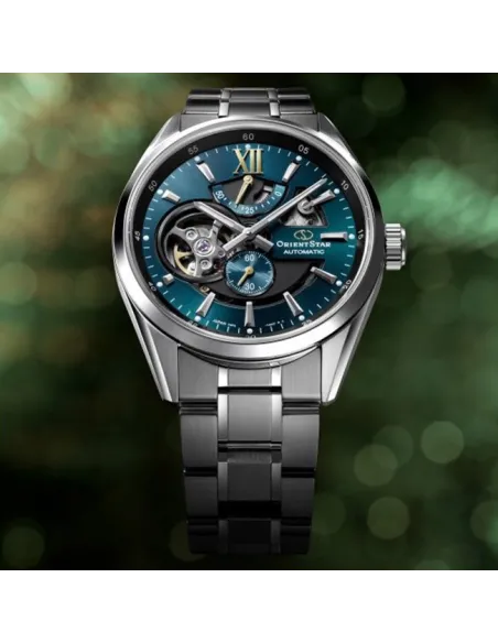 reloj automático hombre Orient Star RE-AV0114E Power Reserve 50h dial verde 41mm cristal zafiro anti-reflejo 100m correa acero