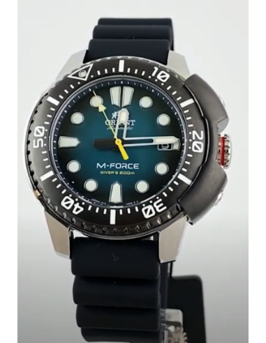 reloj automático buceo hombre Orient M-Force RA-AC0L04L dial azul 45mm correa goma 200m Water resist
