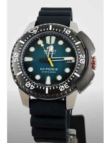 reloj automático buceo hombre Orient M-Force RA-AC0L04L dial azul 45mm correa goma 200m Water resist