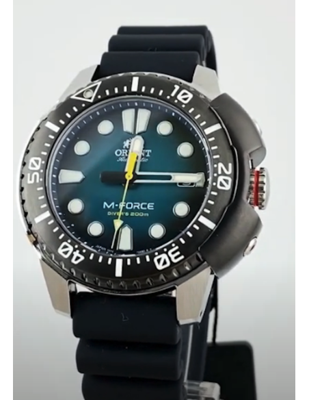 reloj automático buceo hombre Orient M-Force RA-AC0L04L dial azul 45mm correa goma 200m Water resist