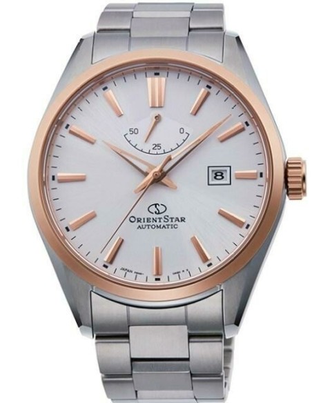 Reloj automático hombre Orient Star RE-AU0401S dial blanco bisel oro rosado Cristal Zafiro