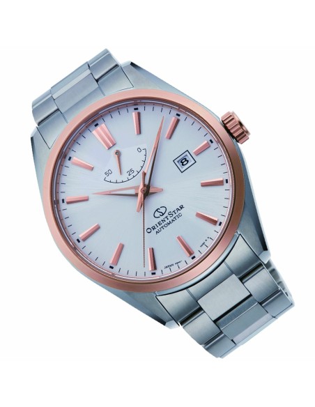 Reloj automático hombre Orient Star RE-AU0401S dial blanco bisel oro rosado Cristal Zafiro