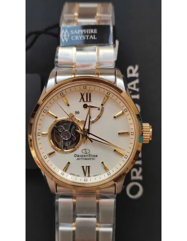reloj automático hombre Orient Star RE-AT0004S dial blanco 39.3mm bisel dorado correa acero 2 tonos