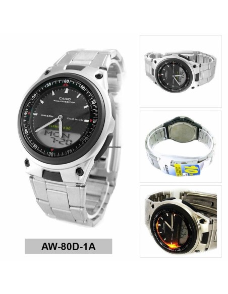 reloj hombre CASIO aw-80d-1a2 Hora Mundial - 30 telememo - 10 años batería