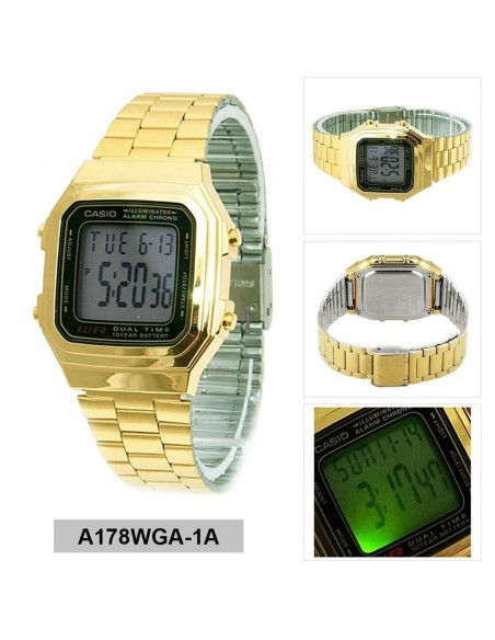 Reloj casio collection a178wga-1a estilo retro - cronografo multifuncional - acero inoxidable