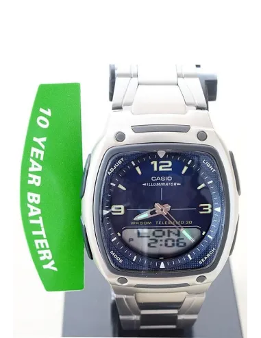 Reloj deportivo clásico hombre Casio AW-81D-2A dial azul correa acero inoxidable 30 telememo 10 años batería Hora Mundial