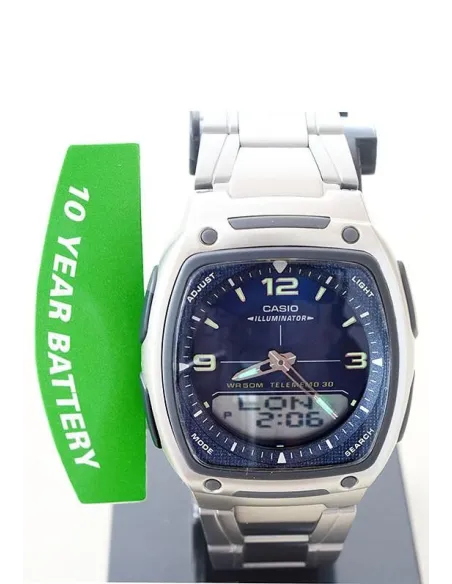 Reloj deportivo clásico hombre Casio AW-81D-2A dial azul correa acero inoxidable 30 telememo 10 años batería Hora Mundial