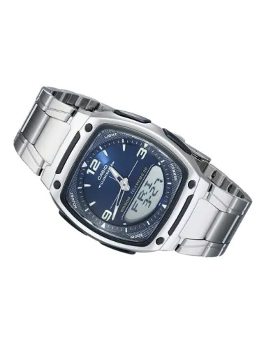 Reloj deportivo clásico hombre Casio AW-81D-2A dial azul correa acero inoxidable 30 telememo 10 años batería Hora Mundial