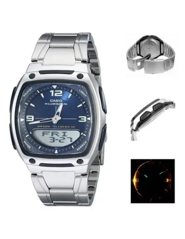 Reloj deportivo clásico hombre Casio AW-81D-2A dial azul correa acero inoxidable 30 telememo 10 años batería Hora Mundial