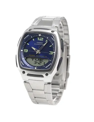 Reloj deportivo clásico hombre Casio AW-81D-2A dial azul correa acero inoxidable 30 telememo 10 años batería Hora Mundial