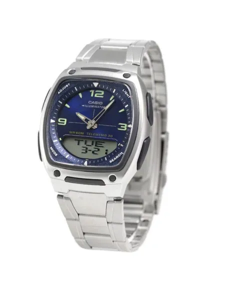 Reloj deportivo clásico hombre Casio AW-81D-2A dial azul correa acero inoxidable 30 telememo 10 años batería Hora Mundial