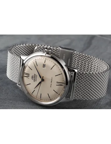 copy of reloj automático hombre Orient Bambino RA-AC0019L dial azul 40.5mm correa acero malla (admite cuerda manual)