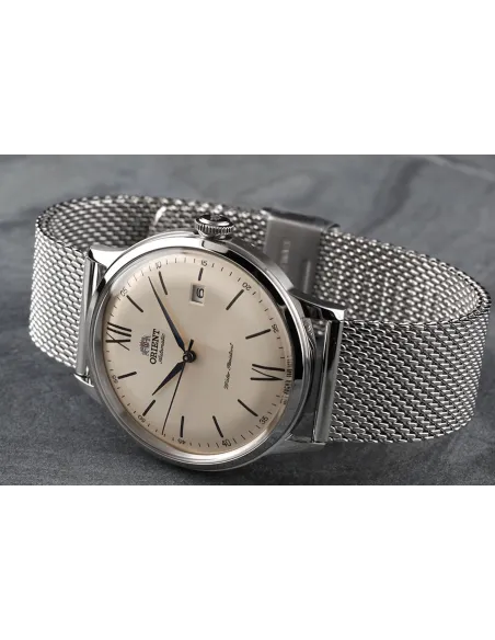reloj automático hombre Orient Bambino RA-AC0020G dial beige 40.5mm correa acero malla (admite cuerda manual)