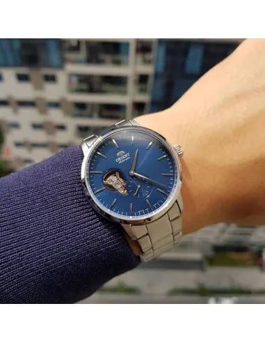 reloj automático hombre Orient Contemporary RA-AR0101L Semi-Skeleton dial azul 40mm correa acero 100m