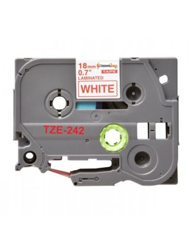 Compatible Brother TZe242 / TZ242 Cinta Laminada de Etiquetas - Texto rojo sobre fondo blanco - Ancho 18mm x 8 metros