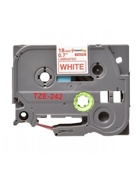 Compatible Brother TZe242 / TZ242 Cinta Laminada de Etiquetas - Texto rojo sobre fondo blanco - Ancho 18mm x 8 metros