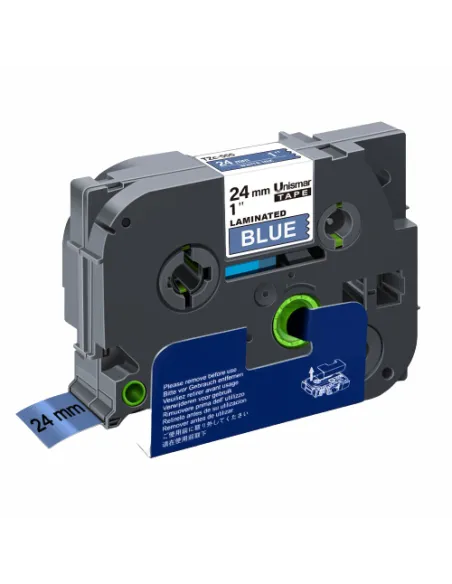 Compatible Brother TZe555 / TZ555 Cinta Laminada de Etiquetas - Texto blanco sobre fondo azul - Ancho 24mm x 8 metros