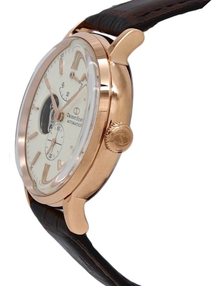 Reloj Automático hombre Orient Star RE-AV0001S oro rosa crista zafiro correa cuero Power Reserve 50H