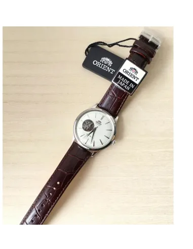 Reloj Hombre Automático Orient RA-AG0002S dial plata 40.5mm Open Heart correa cuero