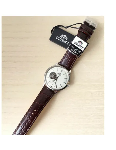 Reloj Hombre Automático Orient RA-AG0002S dial plata 40.5mm Open Heart correa cuero