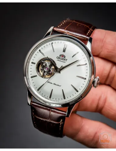 Reloj Hombre Automático Orient RA-AG0002S dial plata 40.5mm Open Heart correa cuero
