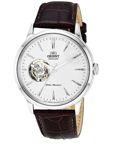 Reloj Hombre Automático Orient RA-AG0002S dial plata 40.5mm Open Heart correa cuero