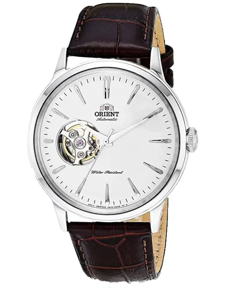 Reloj Hombre Automático Orient RA-AG0002S dial plata 40.5mm Open Heart correa cuero