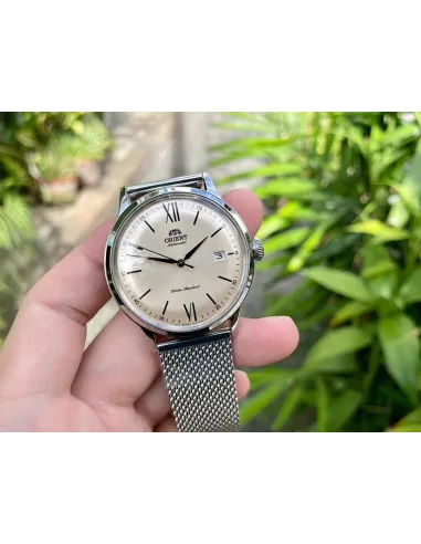 reloj automático hombre Orient Bambino RA-AC0020G dial beige 40.5mm correa acero malla (admite cuerda manual)