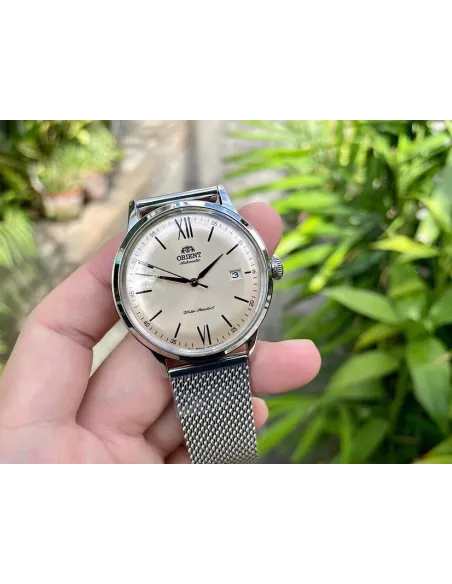 reloj automático hombre Orient Bambino RA-AC0020G dial beige 40.5mm correa acero malla (admite cuerda manual)