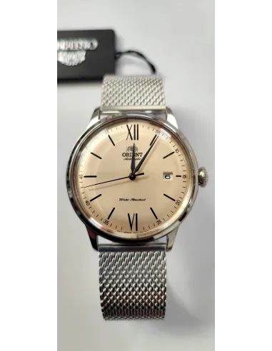reloj automático hombre Orient Bambino RA-AC0020G dial beige 40.5mm correa acero malla (admite cuerda manual)