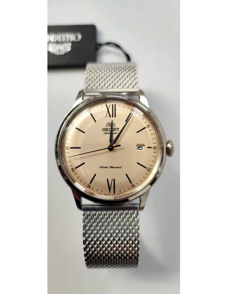 reloj automático hombre Orient Bambino RA-AC0020G dial beige 40.5mm correa acero malla (admite cuerda manual)