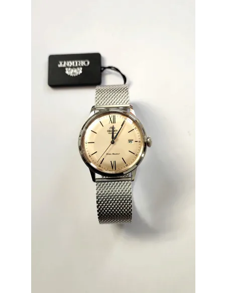 reloj automático hombre Orient Bambino RA-AC0020G dial beige 40.5mm correa acero malla (admite cuerda manual)