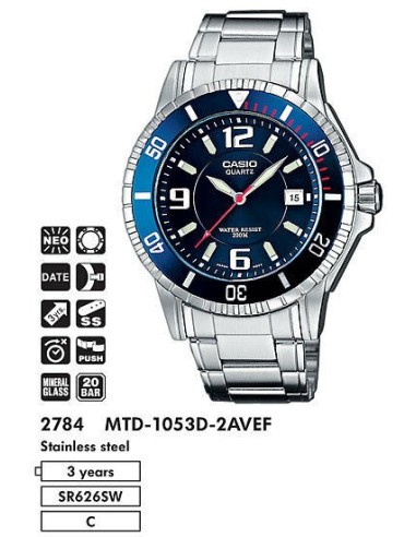 reloj de buceo hombre Casio MTD-1053D-2A dial azul correa acero 200m water resist