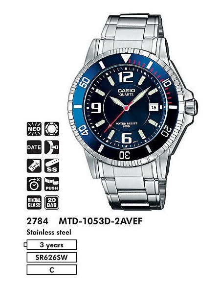 copy of reloj de buceo hombre Casio MTD-1053D-1A dial negro correa acero 200m water resist